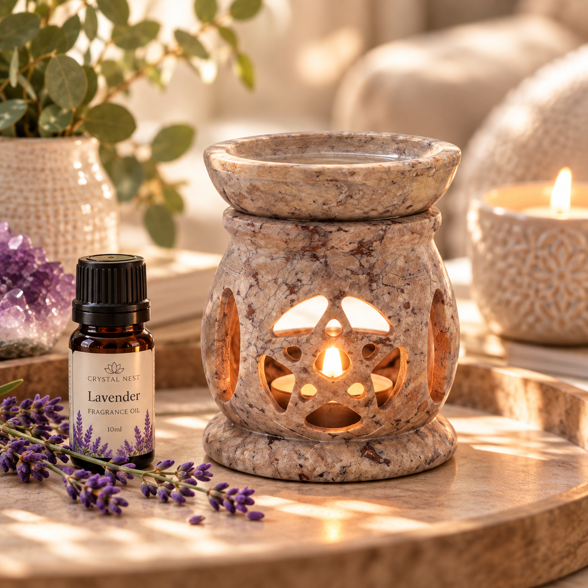 Three Moon Pentagon Soapstone Oil Burner