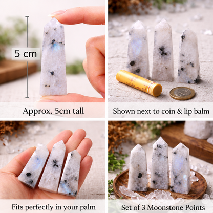 Moonstone Obelisk Points | Intuition & Wisdom Crystal Towers | Set of 3