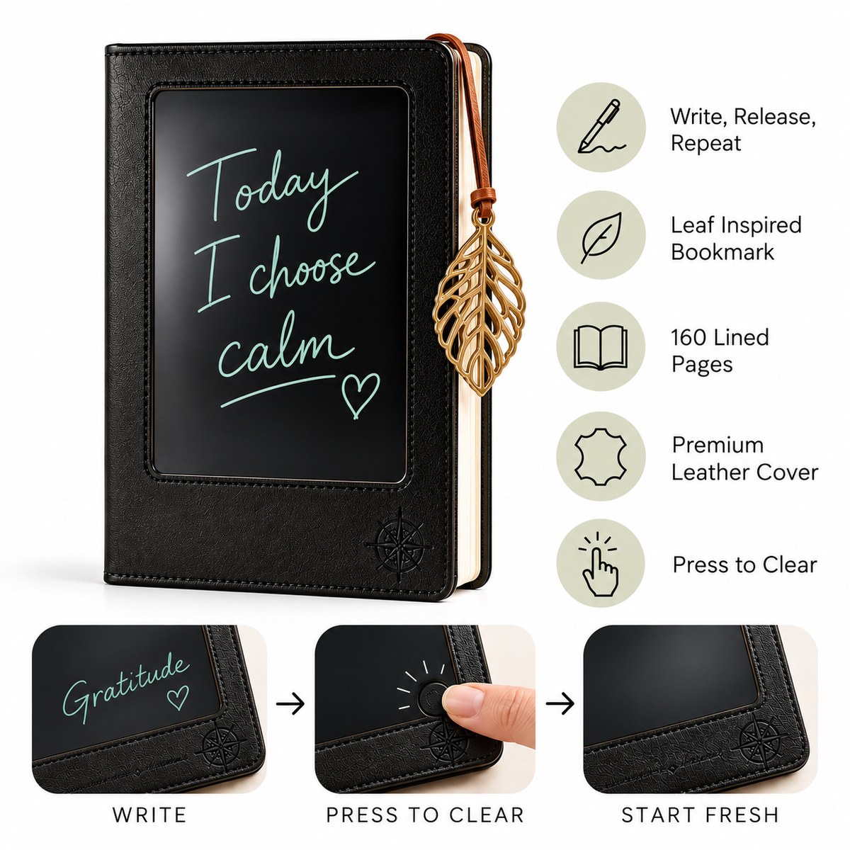 Write & Release Intention Notebook | LCD Cover | Black