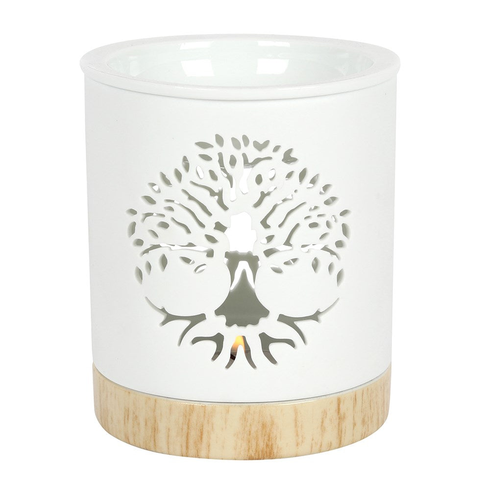 Tree of Life White Ceramic Oil & Wax Burner - Crystal Nest