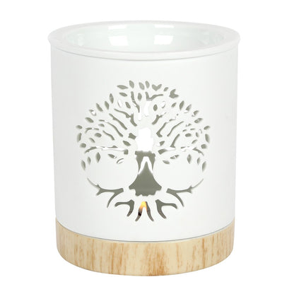 Tree of Life White Ceramic Oil & Wax Burner - Crystal Nest