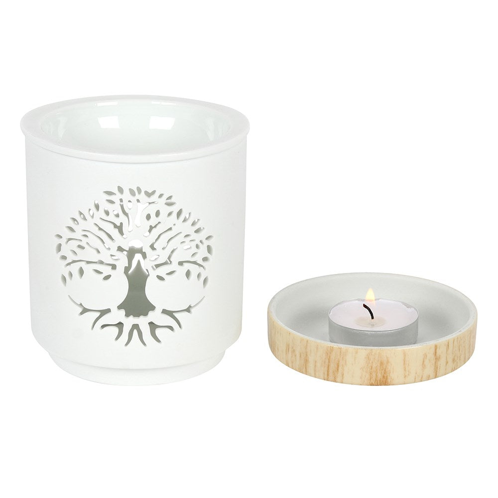 Tree of Life White Ceramic Oil & Wax Burner - Crystal Nest
