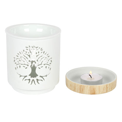 Tree of Life White Ceramic Oil & Wax Burner - Crystal Nest