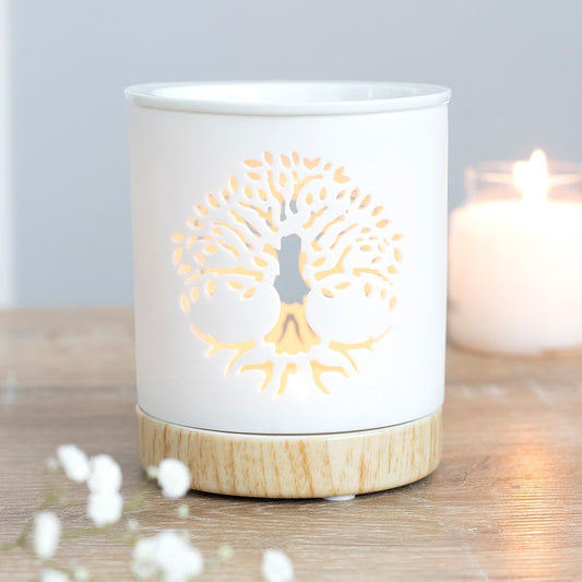 Tree of Life White Ceramic Oil & Wax Burner - Crystal Nest