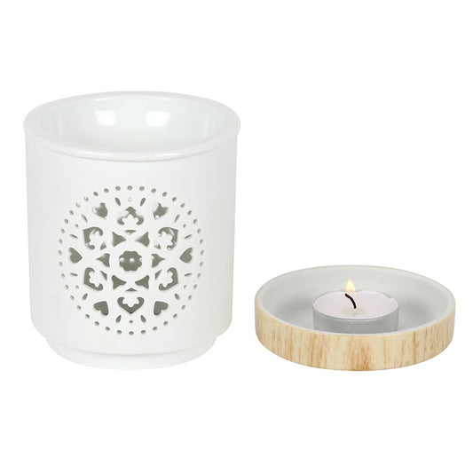 Mandala White Ceramic Oil & Wax Burner - Crystal Nest