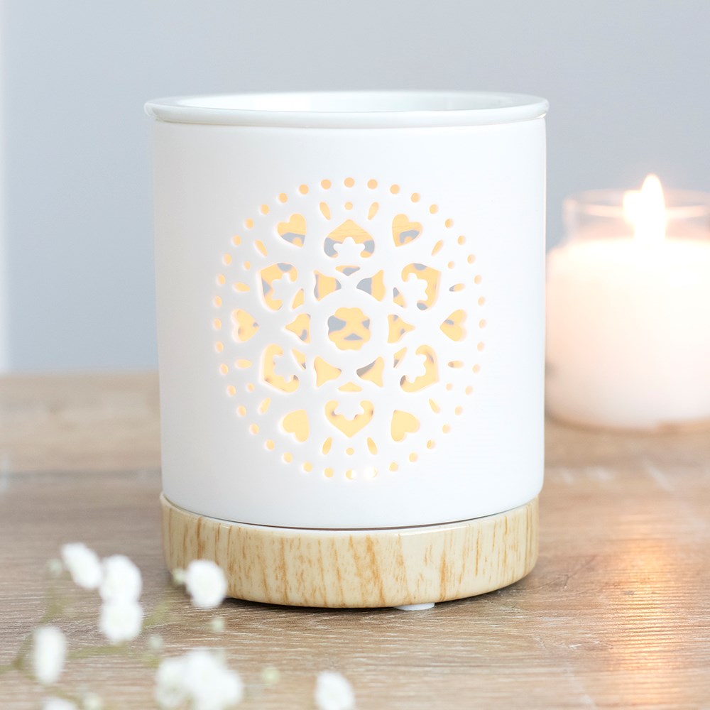Mandala White Ceramic Oil & Wax Burner - Crystal Nest