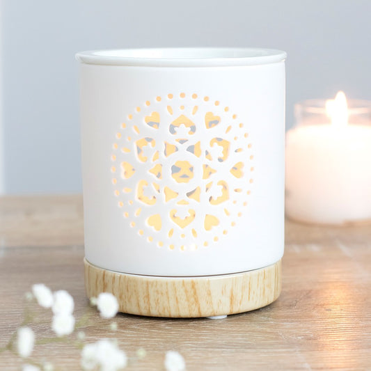 Mandala White Ceramic Oil & Wax Burner - Crystal Nest