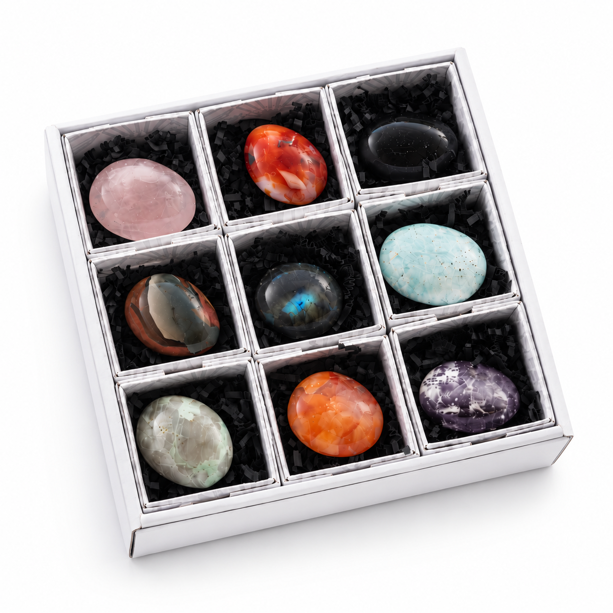 Madagascan Crystal Palm Stones Gift Box | 9 Piece Collection