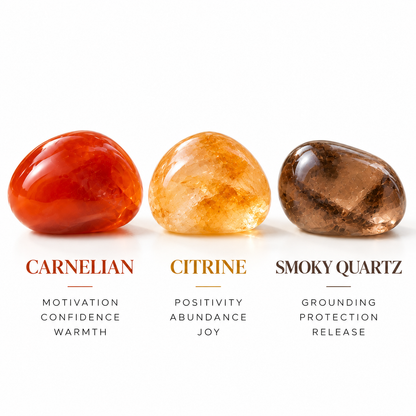 Autumn Crystal Trio | Citrine, Carnelian & Smoky Quartz Set