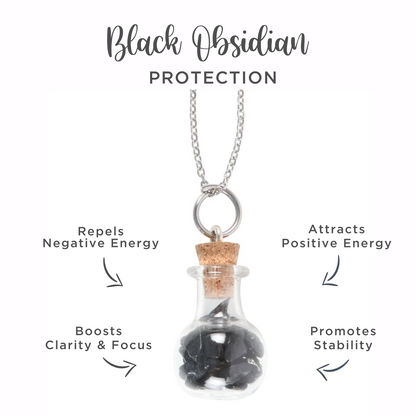 Protection Necklace – Bottled Black Obsidian Crystal Chips