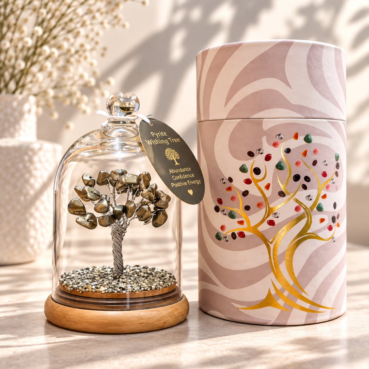 Pyrite Crystal Tree Under Glass Dome | Wealth & Protection - Crystal Nest