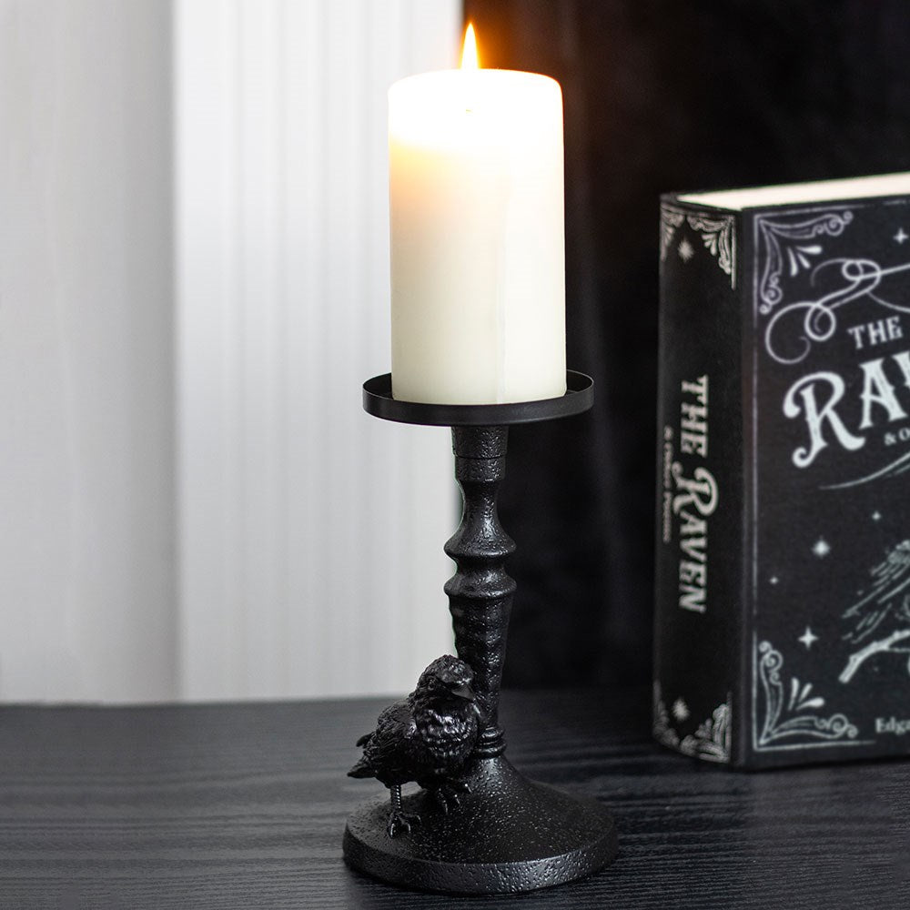 Mystic Raven Black Pillar Candle Holder - Crystal Nest