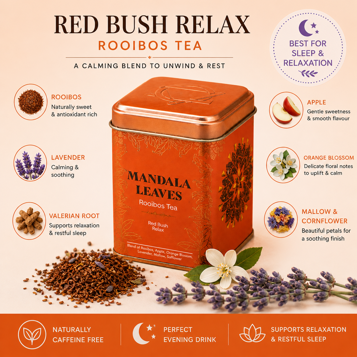 Red Bush Relax Rooibos Tea | Caffeine-Free Sleep & Relaxation Blend (50g Tin)