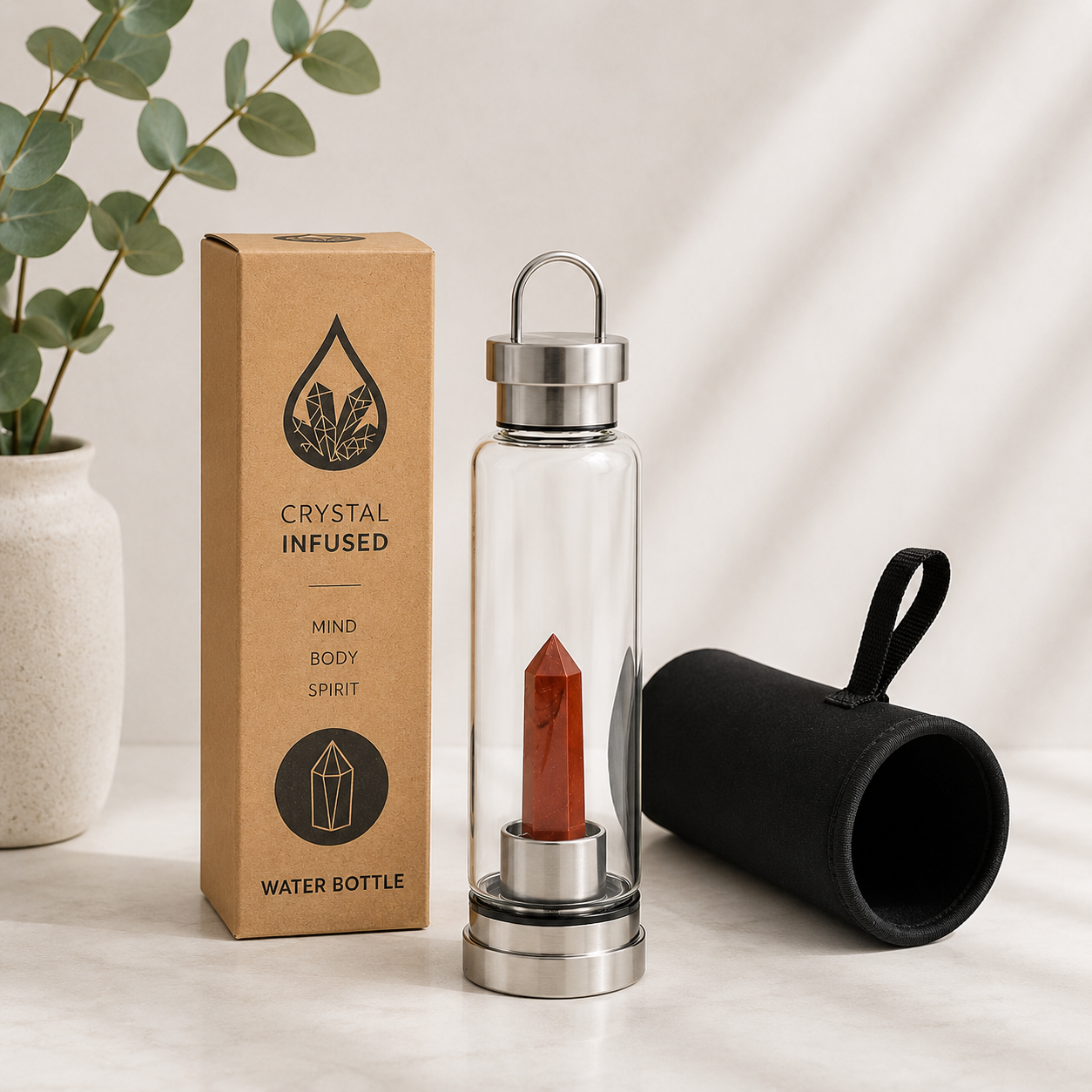 Red Jasper Crystal Infused Water Bottle | 500ml
