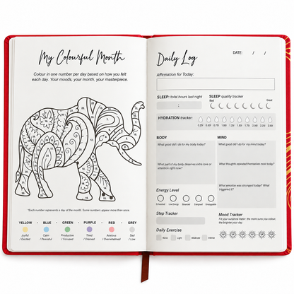 Guided Wellbeing Journal | Red Mandala Edition | Daily Self-Care & Holistic Habit Tracker - Crystal Nest