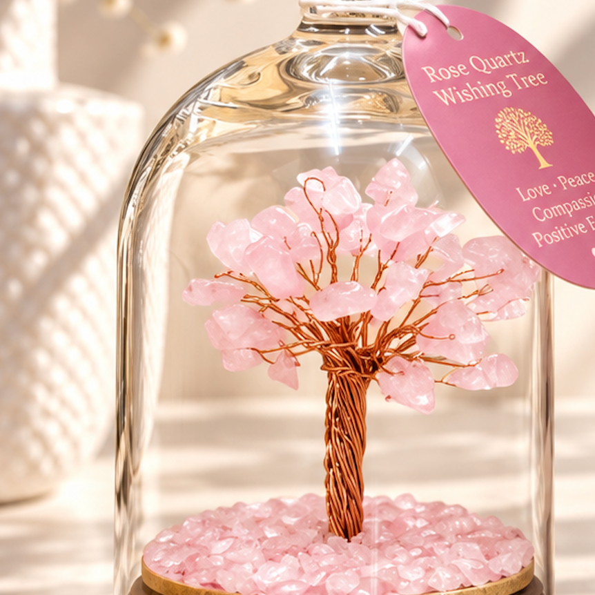Rose Quartz Crystal Tree Under Glass Dome | Love, Healing & Self-Care - Crystal Nest