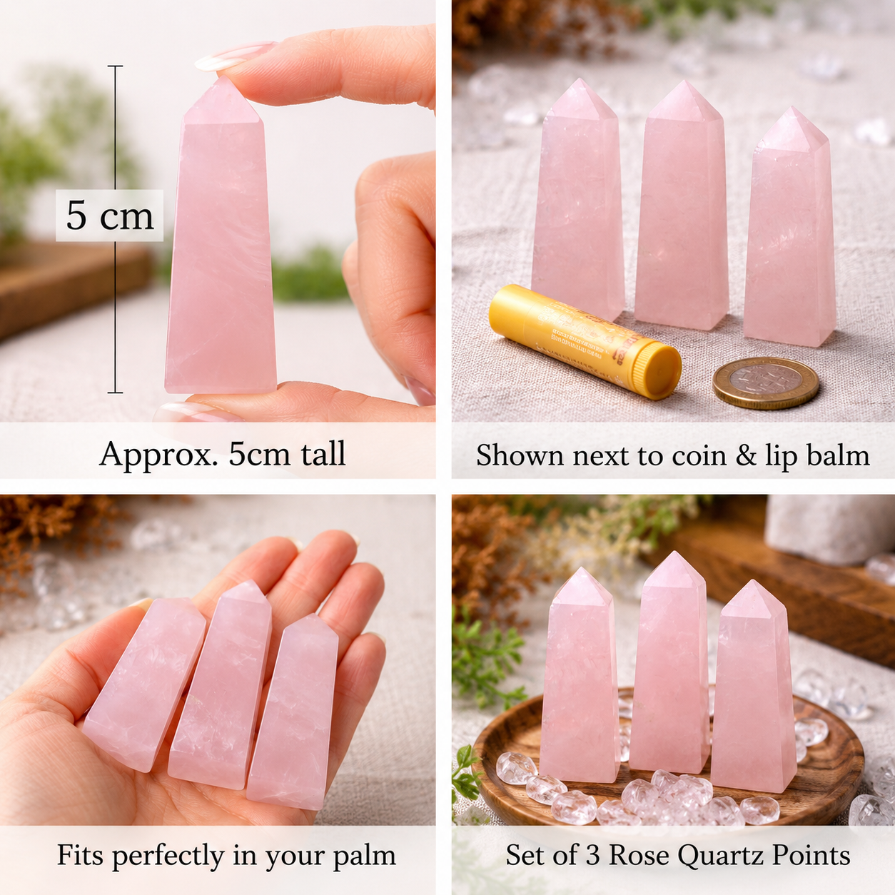 Rose Quartz Obelisk Points | Love, Healing & Self-Care Crystal Towers | Set of 3
