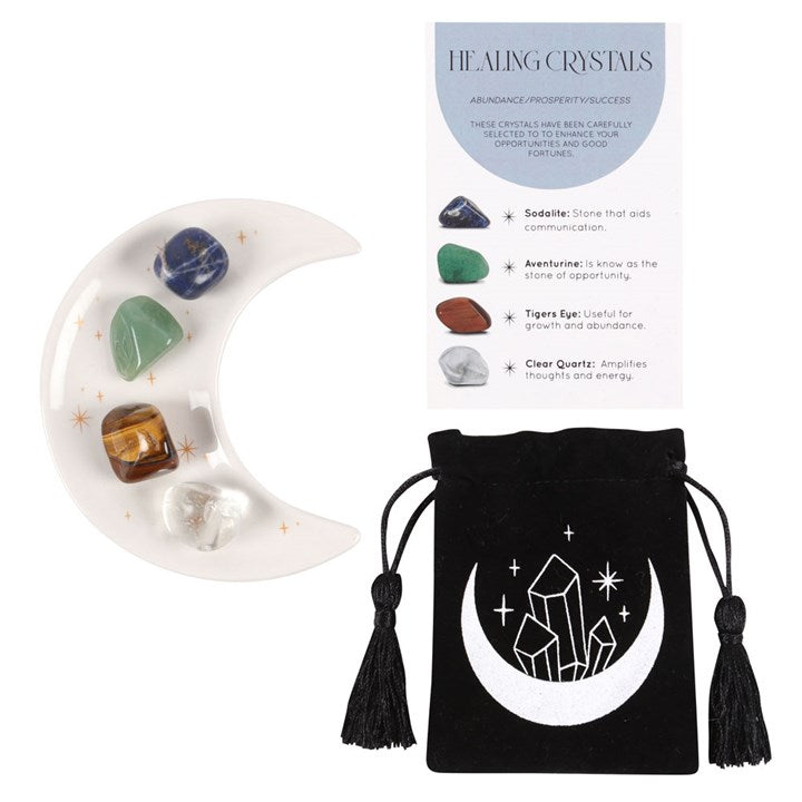 Success Healing Crystal Set with Moon Trinket Dish - Crystal Nest
