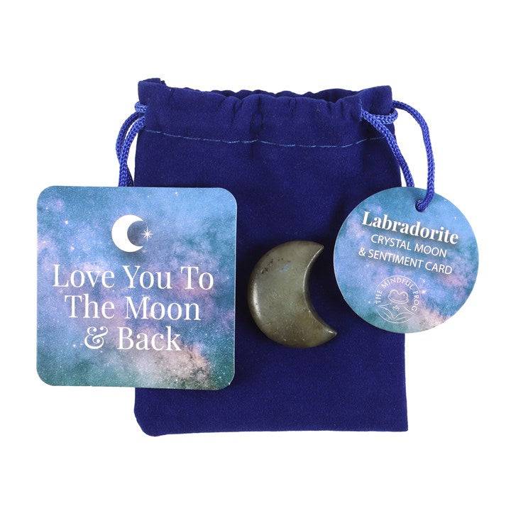 Love You to the Moon Labradorite Crystal Moon in a Bag - Crystal Nest