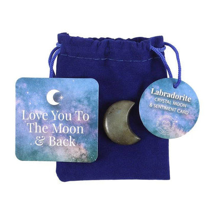 Love You to the Moon Labradorite Crystal Moon in a Bag - Crystal Nest