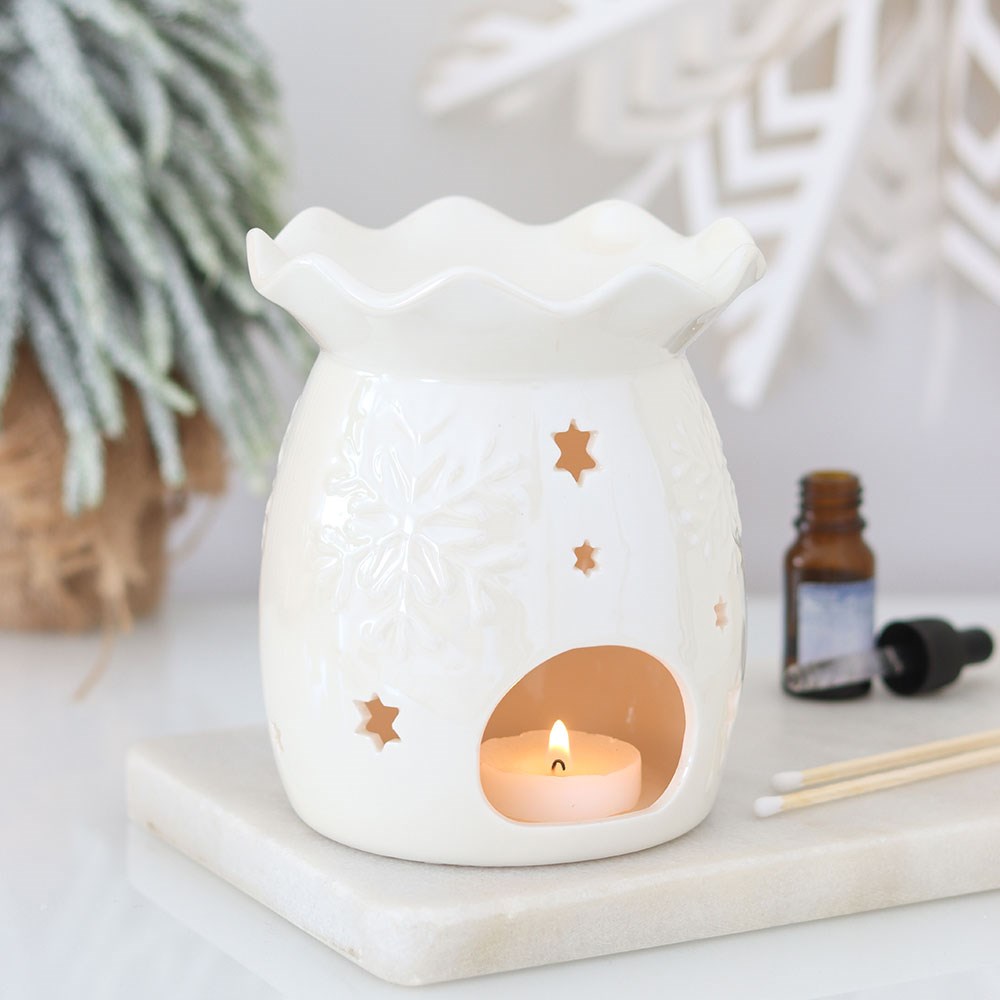 Iridescent White Snowflake Wax Melt Burner & Oil Warmer