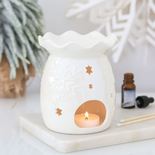 Iridescent White Snowflake Wax Melt Burner & Oil Warmer - Crystal Nest