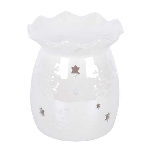 Iridescent White Snowflake Wax Melt Burner & Oil Warmer - Crystal Nest