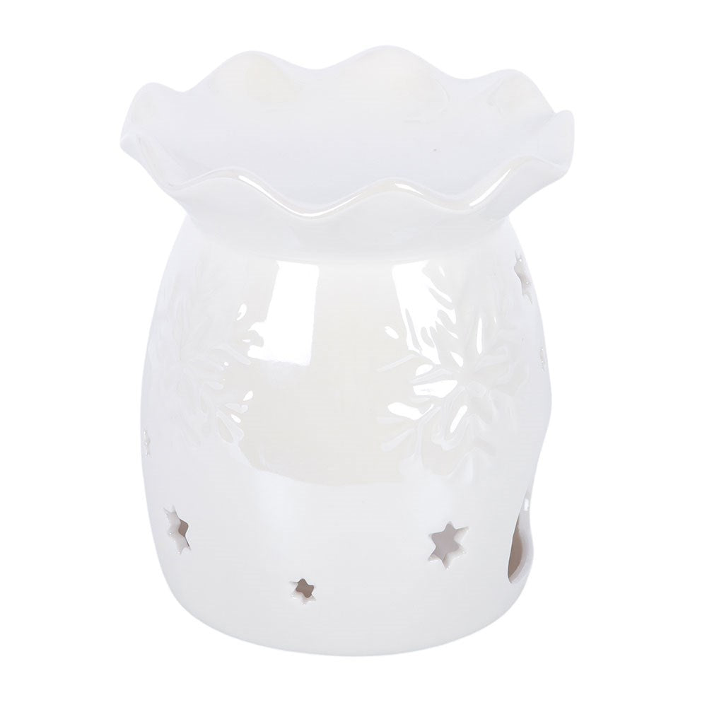 Iridescent White Snowflake Wax Melt Burner & Oil Warmer