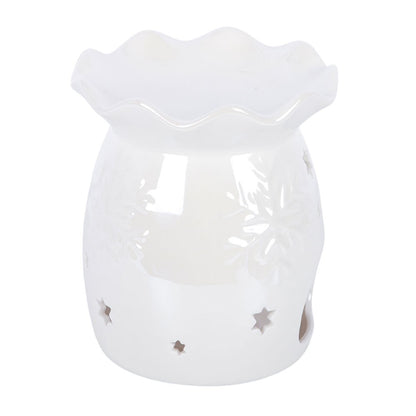 Iridescent White Snowflake Wax Melt Burner & Oil Warmer
