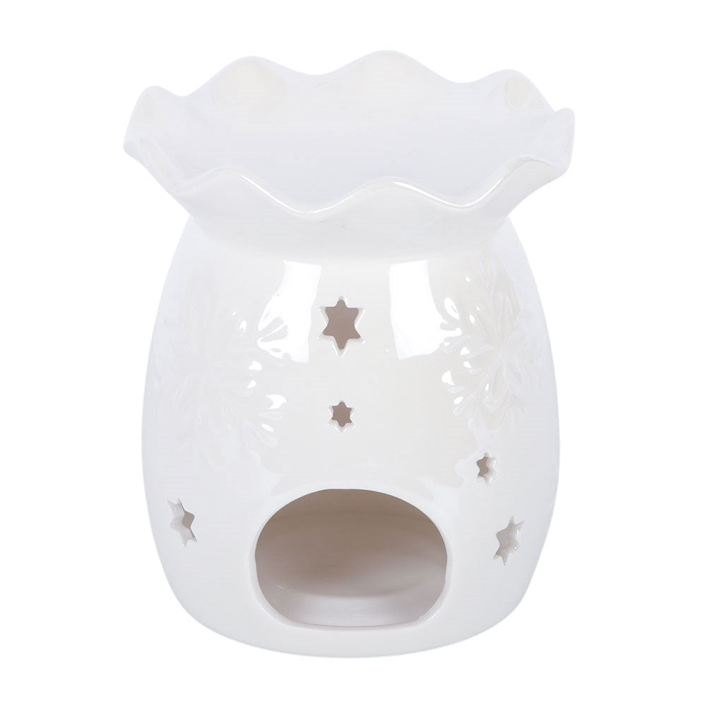 Iridescent White Snowflake Wax Melt Burner & Oil Warmer