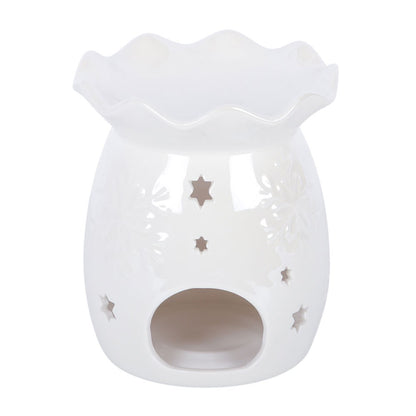 Iridescent White Snowflake Wax Melt Burner & Oil Warmer