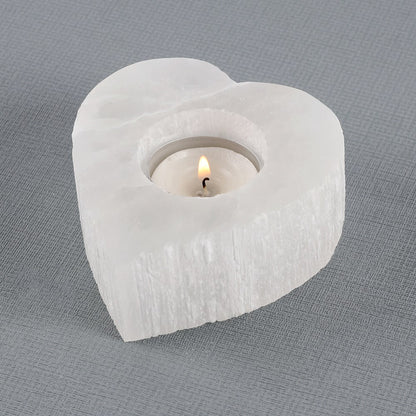 Selenite Heart Tealight Candle Holder  - Purity and Healing Energy - Crystal Nest