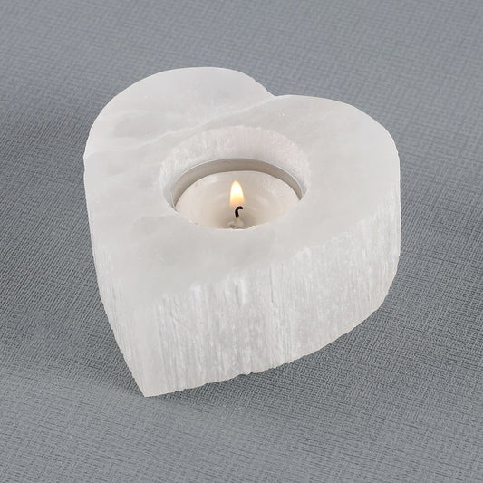 Selenite Heart Tealight Candle Holder  - Purity and Healing Energy