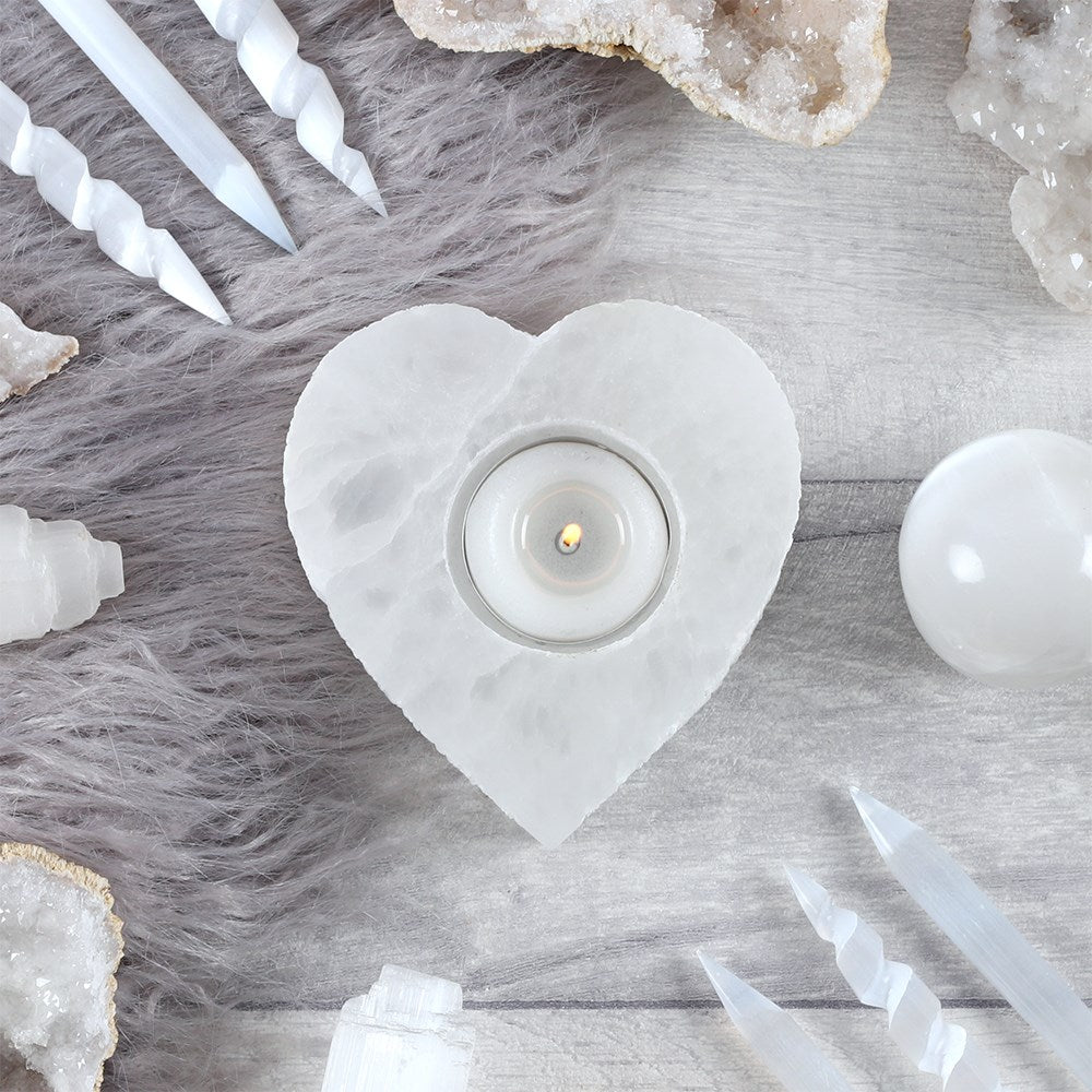 Selenite Heart Tealight Candle Holder  - Purity and Healing Energy