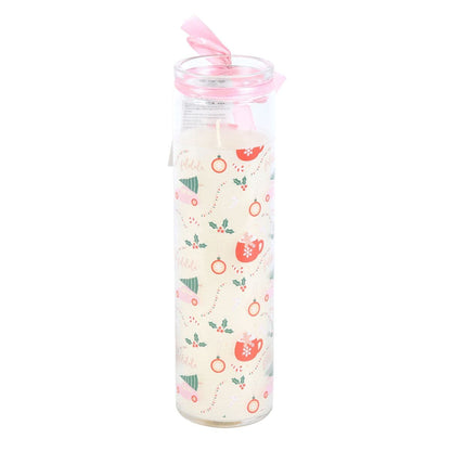 Sugarplum Fun Christmas Print Glass Tube Candle - Crystal Nest