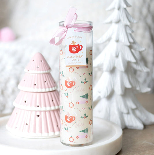 Sugarplum Fun Christmas Print Glass Tube Candle