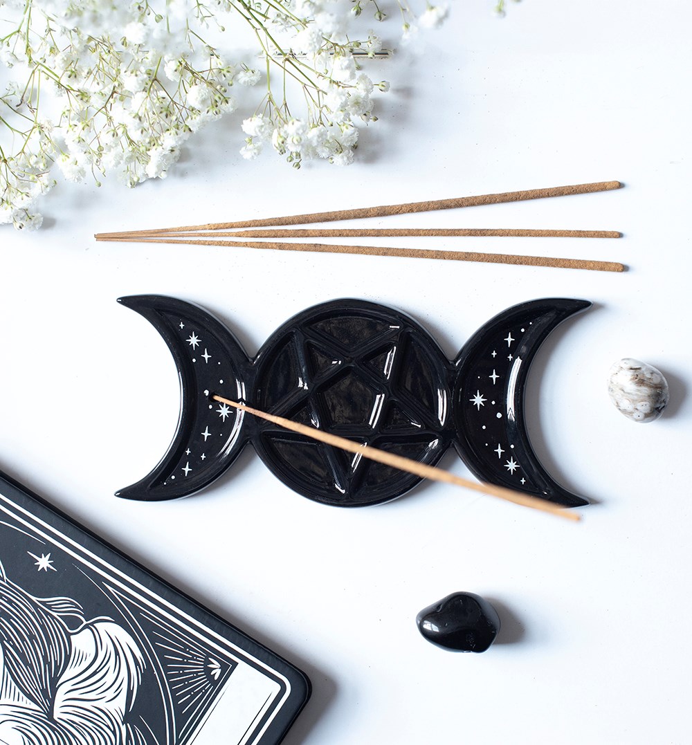Black Triple Moon Pentagram Incense Holder