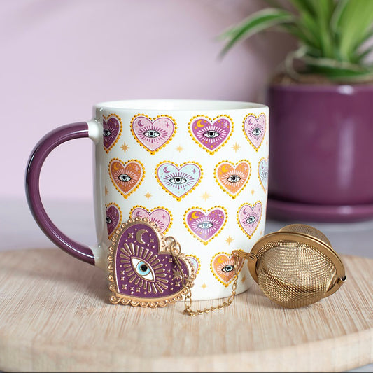 Sacred Sight Evil Eye Mug & Heart Tea Infuser Gift Set | 500ml - Crystal Nest