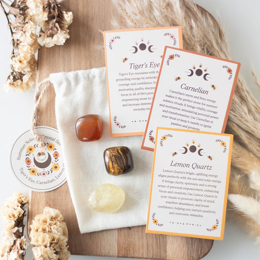 Summer Solstice Crystal Set – Tiger’s Eye, Carnelian & Lemon Quartz - Crystal Nest