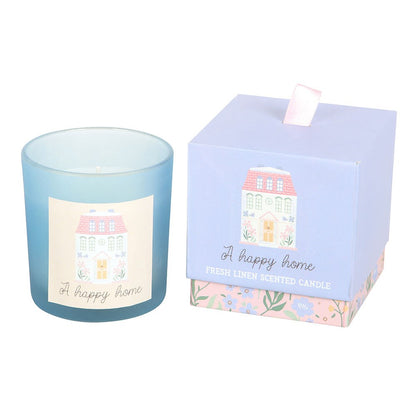 A Happy Home Fresh Linen Scented Candle – Housewarming Gift & Mother's Day Present - Crystal Nest
