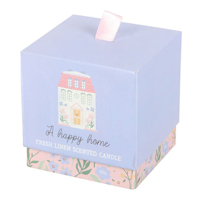 A Happy Home Fresh Linen Scented Candle – Housewarming Gift & Mother's Day Present - Crystal Nest