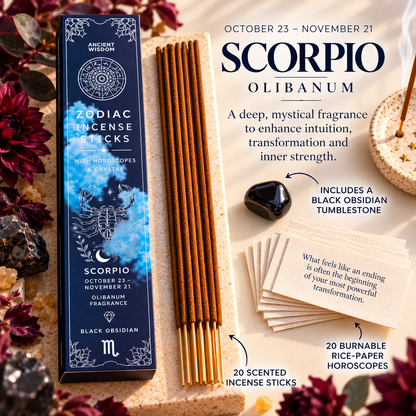 Zodiac Incense Sticks, Crystal & Horoscope Set