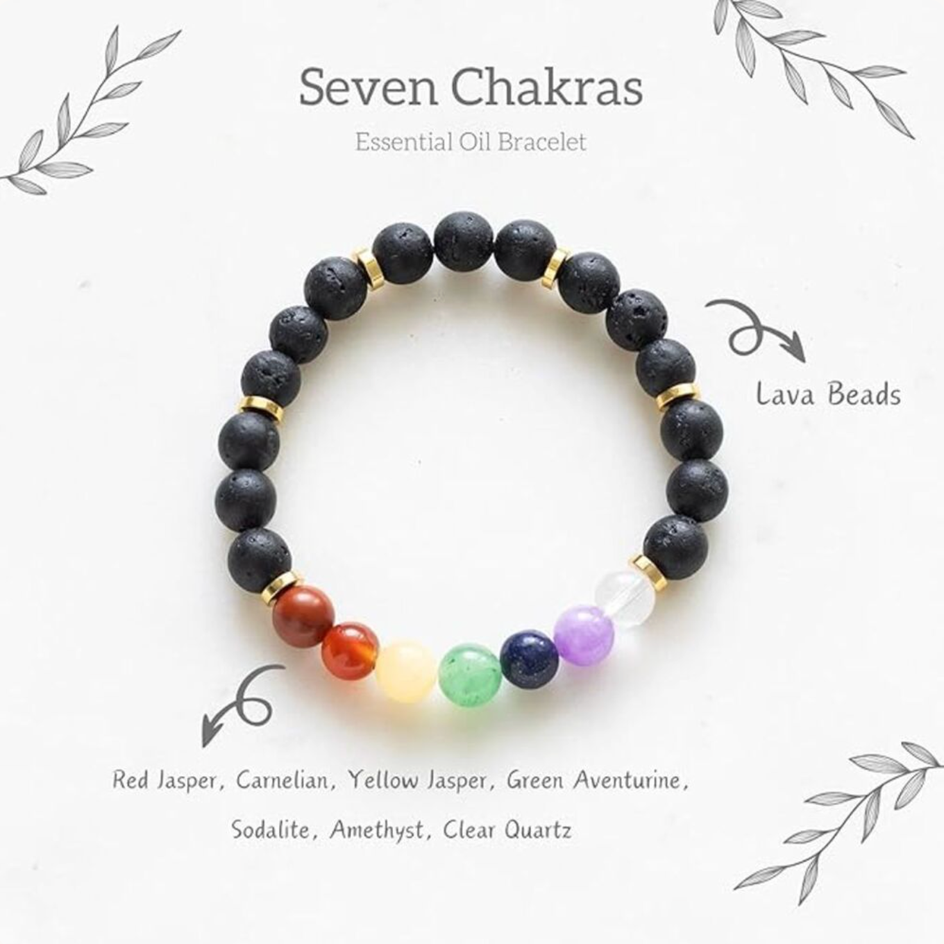 Seven Chakra Gemstone Essential Oil Diffuser Bracelet Gift Set - Crystal Nest