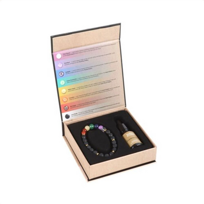 Seven Chakra Gemstone Essential Oil Diffuser Bracelet Gift Set - Crystal Nest