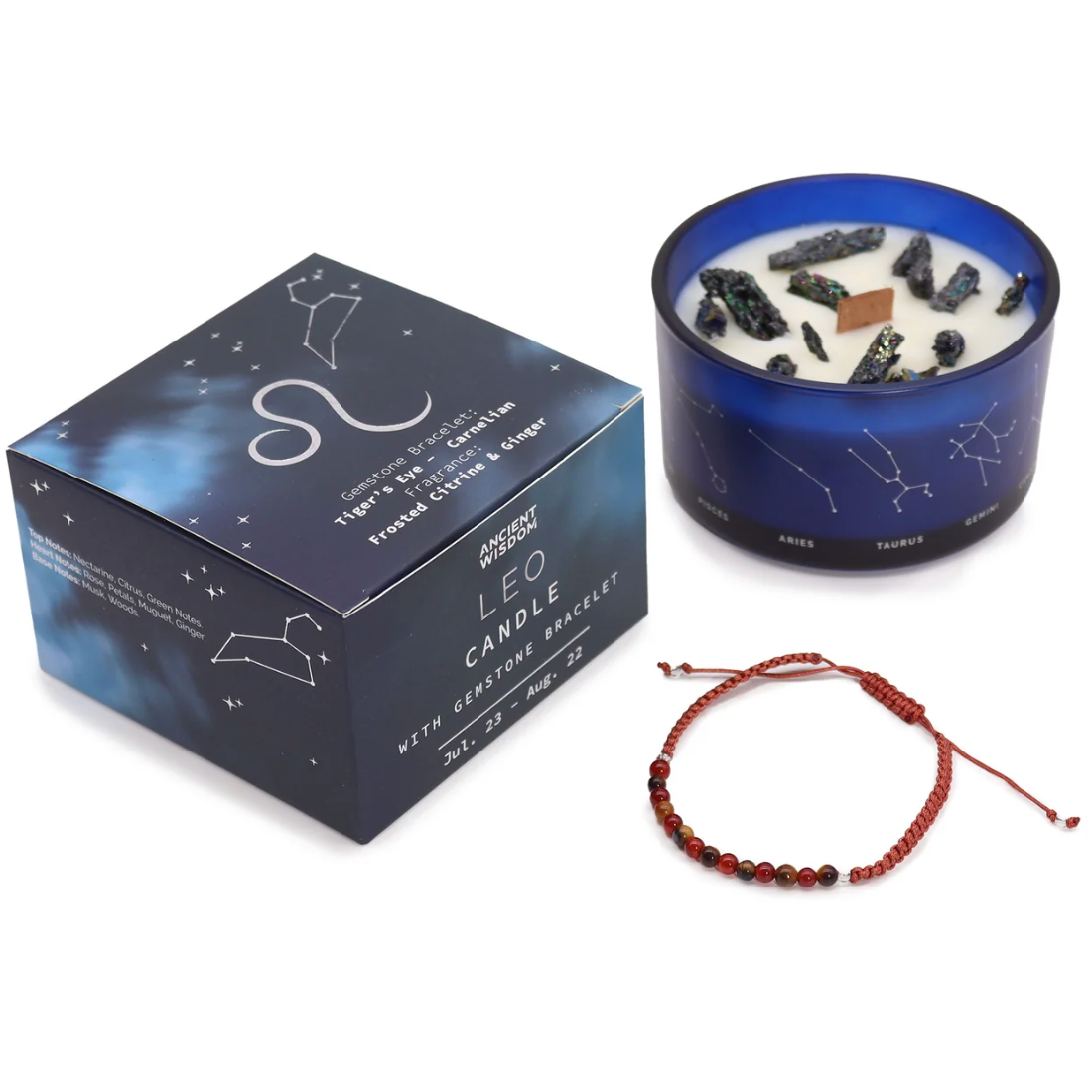 Leo Zodiac Gift Set | Candle, Bath Fizzers, Fragrance Oil & Bracelet