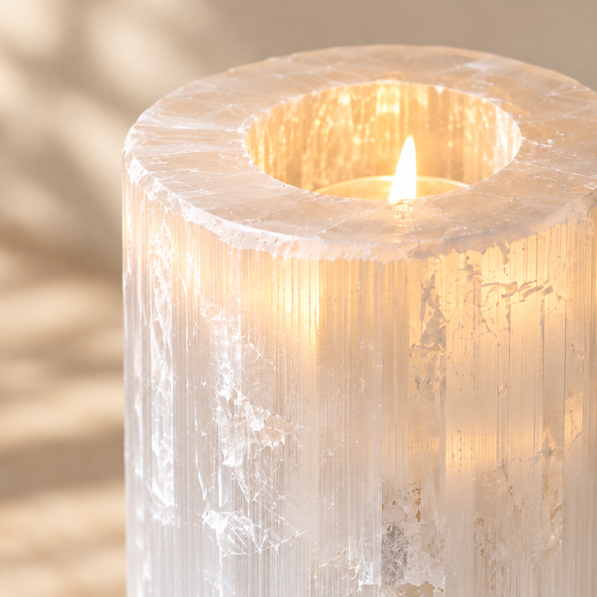 3-Piece Selenite Tower Candle Holder Set