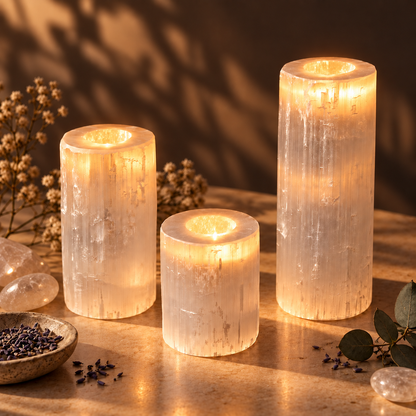 3-Piece Selenite Tower Candle Holder Set