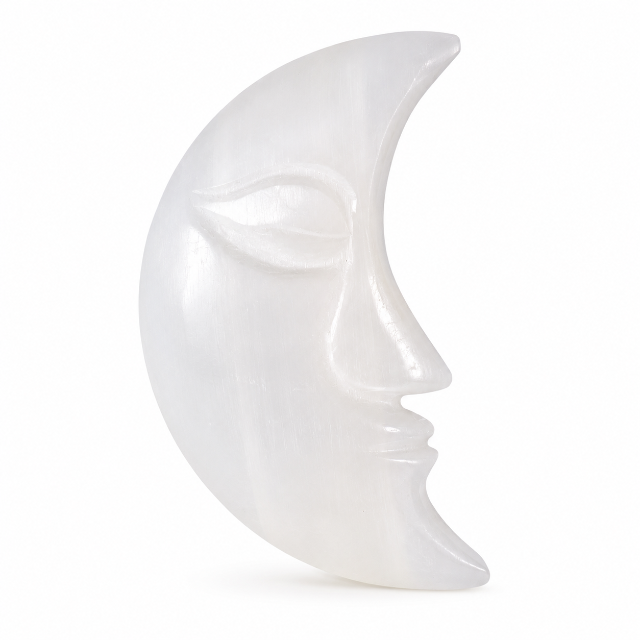 Selenite Moon Face Crystal Carving