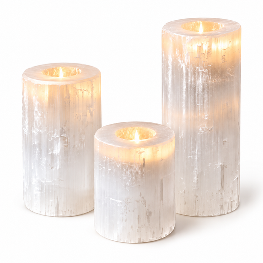 3-Piece Selenite Tower Candle Holder Set
