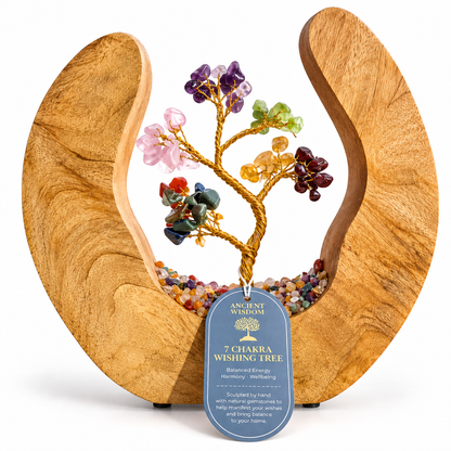 Seven Chakra Wishing Tree in Open Mango Wood | Gemstone Tree Garden - Crystal Nest